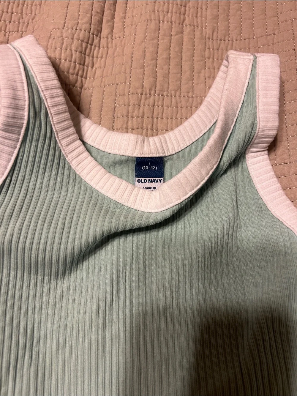 Old Navy Girls Ribbed Mint Tank Dress with White Trim size 10-12
